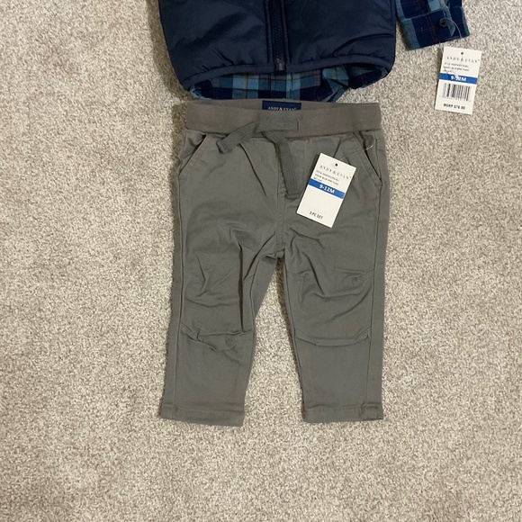 Andy and Evan infant boys 2pc Hooded Puffer Vest Shirt and Pants set 9-12M - Picture 14 of 16